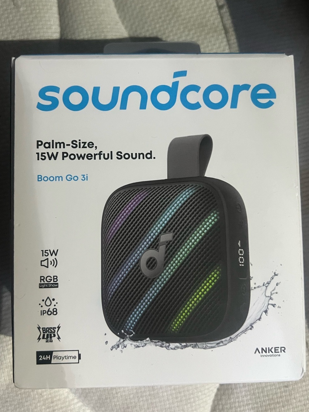Anker Soundcore Boom Go 3i Portable Bluetooth Speaker - Black with RGB Lights
